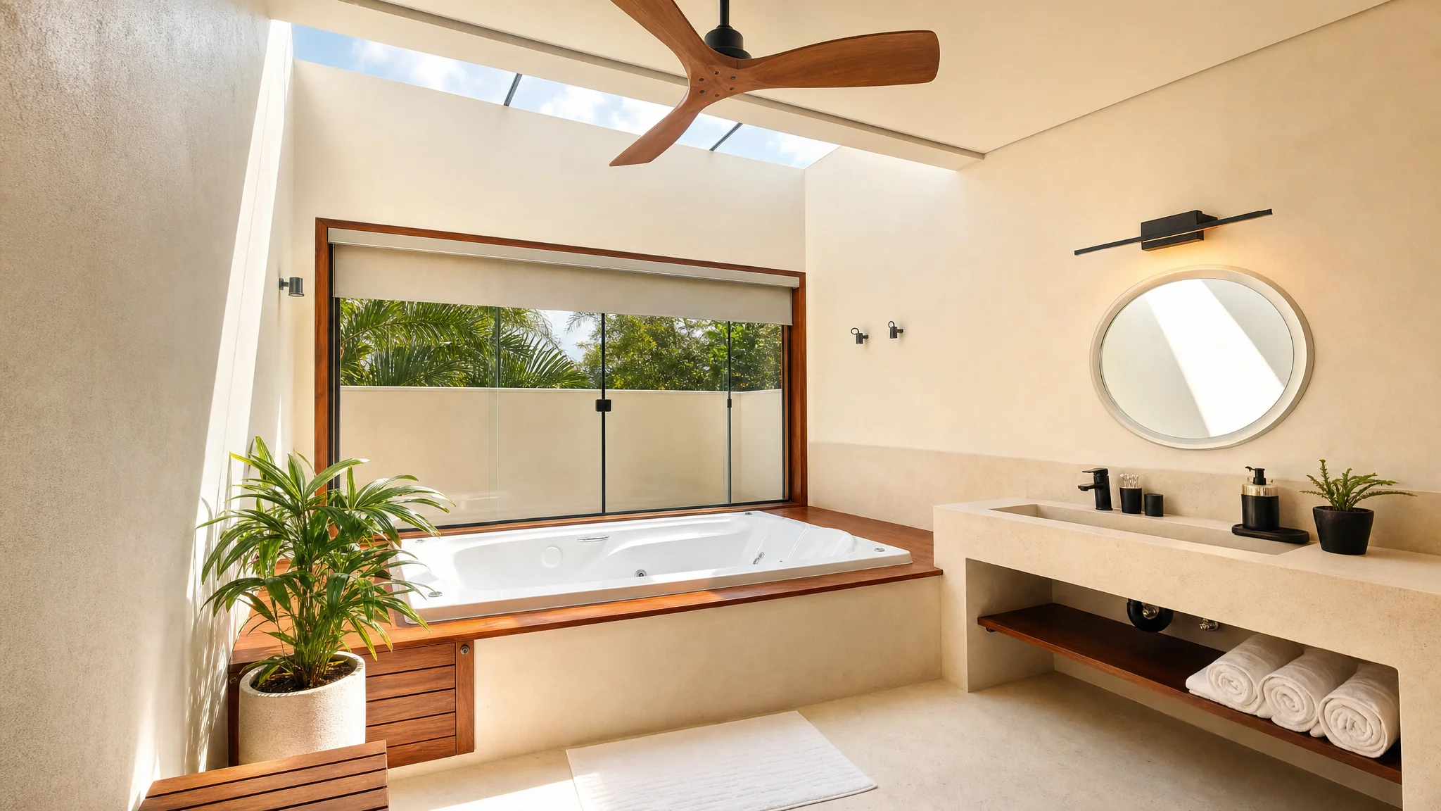Banheiro spa com hidromassagem sob luz natural